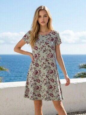 LuLaRoe Jessie Dress XXS Rose Print Pocket Swing Dress Floral Midi Knee Length